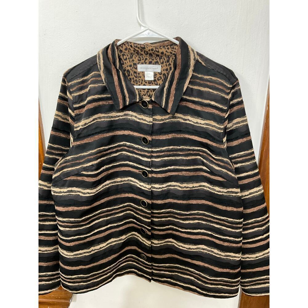 Christopher & Banks Striped Blazer Jacket Brown Black Sz X-Large Tribal Textured - Picture 2 of 7
